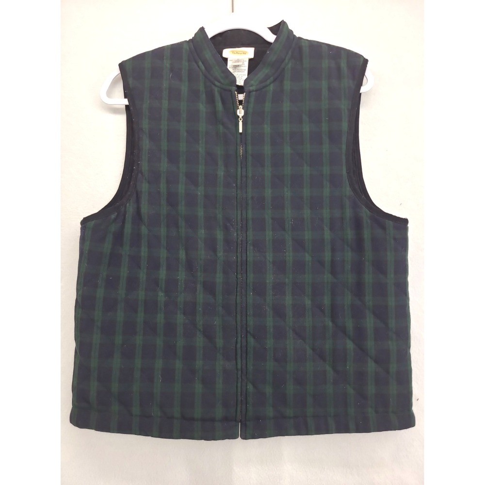 Vintage Talbots Plaid Vest Zip Up Preppy Navy Blue Green Size M Quilted